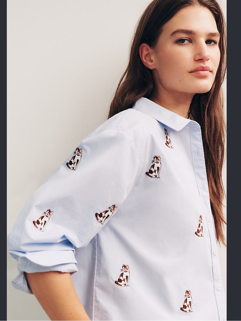 Anthropologie Maeve Bennett Button Down Cat Shirt- size Small